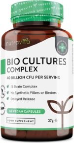 Super Strength 40 Billion CFU Bio Cultures Complex with 15 Live Strains – Advanced Multi Strain Formula – Vegan Capsules – Digestive Enzyme Supplement for Men & Women – Made by Nutravita - Image 2