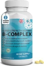 Super Vitamin B Complex | x120 High Strength Micro Tablets | 2 Month Supply | with B1, B2, B3, B6, (Folic Acid) B9, B12, Biotin (B7), B5 and Vitamin C | Vegan, UK Made by Grounded - Image 2