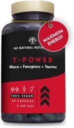 T-Power Natural Supplements for Men. Maca Root, Zinc, Gingseng, Fenugreek, L-Taurine, Black Pepper. Mood Stimulant + Endurance + Energy. Pre Workout. 30 Capsules. Vegan. N2 Natural Nutrition - Image 2