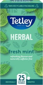 Tetley Fresh Mint Tea Bags - Refreshing Peppermint & Spearmint Blend - Naturally Caffeine-Free - Smooth & Cooling Herbal Infusion - Rainforest Alliance Certified - 25 Teabags (1 Pack) - Image 2