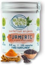 The Natural Health Market Organic Turmeric Curcumin and Black Pepper Capsules 515mg | Vegan Herbal | High Absorption Joint Support Supplement | 120 Capsules | UK Made - Image 2