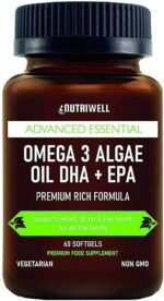 Vegan Omega 3, High Strength Algae Oil, DHA + EPA, 60 Softgel Capsules, Plant Based, Supports Heart, Brain, Joint & Eye Health, Halal & Kosher - Made in The UK by Nutri Well - Image 2