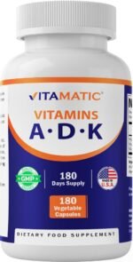 Vitamatic ADK Vitamin Supplement, 180 Veg Capsules, High Potency Vitamins A, D3, K2 for Bone Health, Calcium Absorption, Non-GMO, Gluten Free - Image 2
