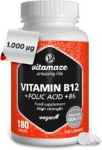 Vitamin B12 1000 mcg with Folic Acid 375 mg + Vitamin B6, High Strength Methylcobalamin with Vitality Formula of 3 Vitamin sB, 180 Vegan Tablets for 6 Months, Natural, Made in Germany, Vitamaze - Image 2