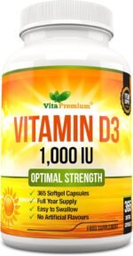 Vitamin D 1,000 IU, Optimal Strength Vitamin D3 Supplement, 365 Easy to Swallow Softgels - Full Year Supply - Image 2