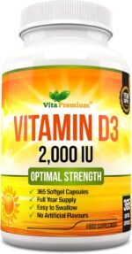 Vitamin D 2,000 IU, Optimal Strength Vitamin D3 Supplement, 365 Easy to Swallow Softgels - Full Year Supply - Image 2