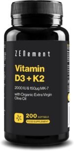 Vitamin D3 + K2, 2000 IU & 150µ MK-7, 200 Softgels | with Organic Extra Virgin Olive Oil | Bones, Muscles & Immune System | 100% Natural Ingredients, No Additives | Zenement - Image 2