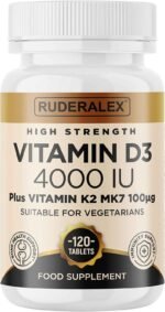Vitamin D3 K2 High Strength 120 Tablets, Vitamin D3 4000 IU and K2 (MK7) 100mcg, Vegetarian - Image 2