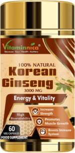 Vitaminnica Korean Ginseng High Strength (Eqv. 3000mg) Energy, Focus, Immune Support & Vitality - Natural Adaptogen for Stress Relief | 60 Veg Capsules - Image 2