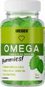 Weider Omega Gummies (50 Gums) Lime Flavour, with Vegan Omega 3-6-9 from chia and lax Seed Oil, Gluten Free, no Added Sugar - Image 2