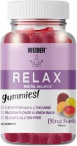 Weider Relax Gummies (40 Gums) Citrus Punch Flavour. Gummies with L-Theanine, L-Tryptophan, Passionflower and Lemon Balm extracts, Vitamin B6. Facilitates Relaxation. No Added Sugars, Gluten-Free. - Image 2
