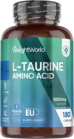 WeightWorld L-Taurine 1000mg Capsules - 180 Capsules - 3 Months Supply - Amino Acid Taurine Supplement - Easy to Take - Vegan-Friendly, Non-GMO & Gluten-Free - for Men & Women - Made in EU - Image 2