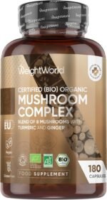 WeightWorld Organic Mushroom Complex | 180 Vegan Capsules | Lions Mane Mushroom, Cordyceps, Shiitake, Reishi, Chaga, Maitake & More | Added Turmeric & Ginger | Gluten-Free & Non-GMO | Made in EU - Image 2