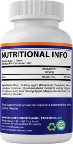 Vitamatic Biotin 10,000 mcg for Stronger Hair, Skin & Nails - 365 Vegan Tablets- Also Called Vitamin B7 - Image 3