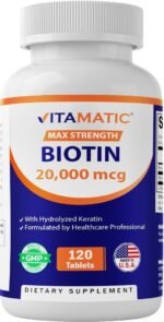 Vitamatic High Potency Biotin 20000 mcg (20mg) with Keratin 100mg - 120 Vegetarian Tablets - Biotin Supplements for Healthy Hair Skin & Nails for Adults (120 Count (Pack of 1)) - Image 2